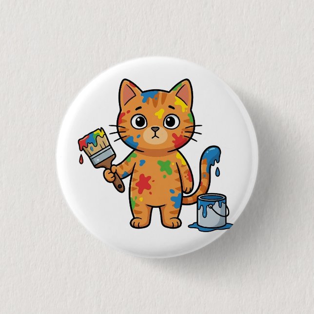 Chapa Redonda De 2,5 Cm Cute Painter Cat Button (Anverso)