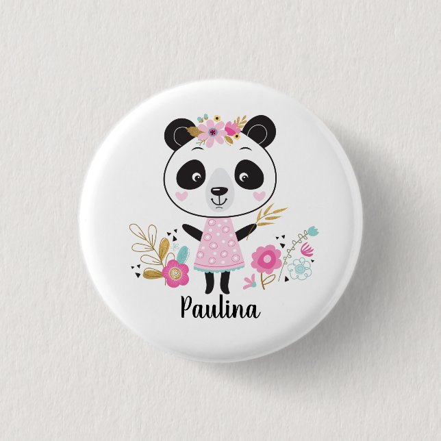 Chapa Redonda De 2,5 Cm Cute Pink Panda Girly (Anverso)