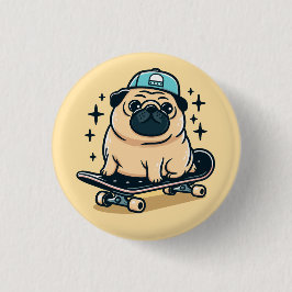Chapa Redonda De 2,5 Cm Cute Pug Skate Boarding