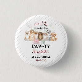 Chapa Redonda De 2,5 Cm Cute Puppy Dog Boy 1st Birthday | Pawty Time First