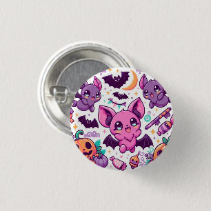 Chapa Redonda De 2,5 Cm Cute purple bats halloween candy