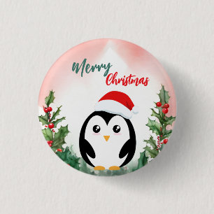Chapa Redonda De 2,5 Cm Cute Rojo Feliz Navidad pingüino Santa fiesta de N
