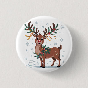 Chapa Redonda De 2,5 Cm Cute Rudolph con acentos dorados