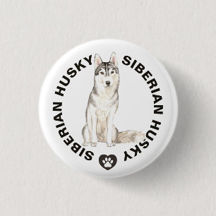 Chapa Redonda De 2,5 Cm Cute Siberian Husky Perro Raza Acuarelas
