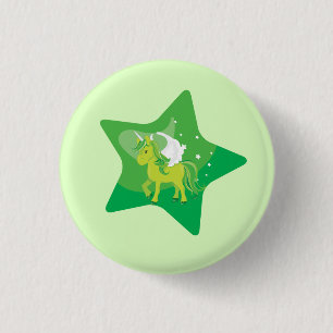 Chapa Redonda De 2,5 Cm Cute Unicornio Verde y Estrella Verde