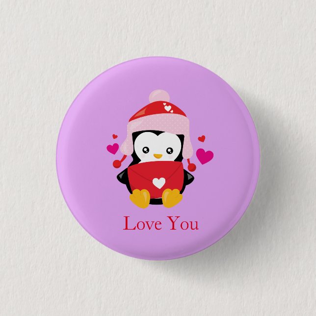 Chapa Redonda De 2,5 Cm Cute Valentine Personalizado Penguin (Anverso)