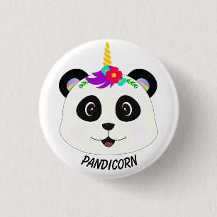 Chapa Redonda De 2,5 Cm Cute Whimsical Panda Unicorn
