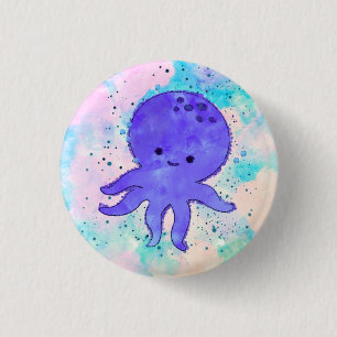 Chapa Redonda De 2,5 Cm Cuto azul Octopus Personalizado acuarela