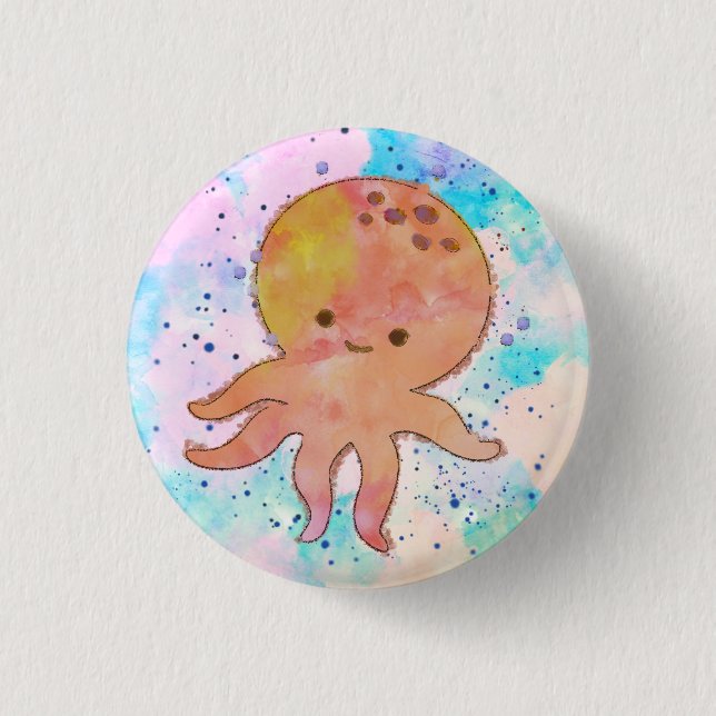Chapa Redonda De 2,5 Cm Cuto Octopus Personalizado acuarela (Anverso)