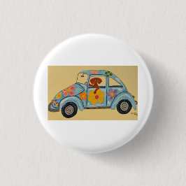 Chapa Redonda De 2,5 Cm Dachshund en coche hippie