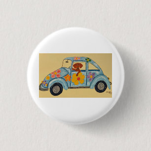 Chapa Redonda De 2,5 Cm Dachshund en coche hippie