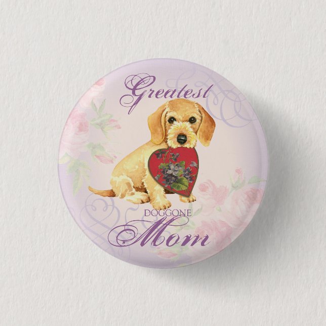 Chapa Redonda De 2,5 Cm Dachshund Heart Mom (Anverso)