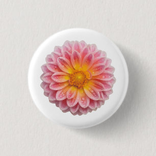 Chapa Redonda De 2,5 Cm Dahlia rosa y gotas de excremento