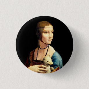Chapa Redonda De 2,5 Cm Dama con un Ermio por Leonardo Da Vinci