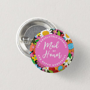 Chapa Redonda De 2,5 Cm DAMA DE HONOR Etiqueta para Boda Flores de Primave