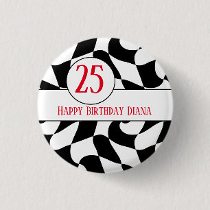 Chapa Redonda De 2,5 Cm damero ondulado blanco y negro, placas de papel