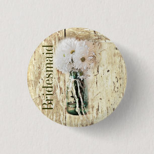 Chapa Redonda De 2,5 Cm damero rústico de madera de grano daisy bridesmaid