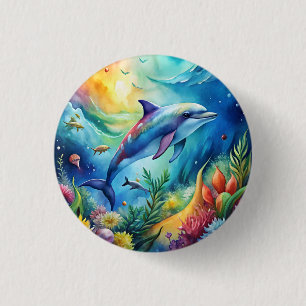 Chapa Redonda De 2,5 Cm Delfín Pintado