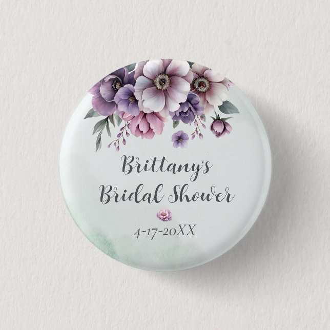 Chapa Redonda De 2,5 Cm Despedida de soltera lavanda y floral verde  (Anverso)