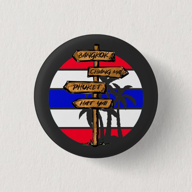 Chapa Redonda De 2,5 Cm Destinos de Tailandia - Bangkok Chiang Mai Phuket (Anverso)