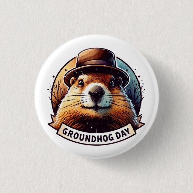 Chapa Redonda De 2,5 Cm Día de la Groundhog, Groundhog, (Anverso)