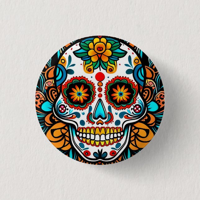 Chapa Redonda De 2,5 Cm Dia de los Muertos (Anverso)