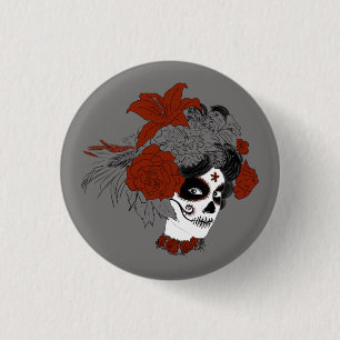 Chapa Redonda De 2,5 Cm Día de los Muertos Skull Face