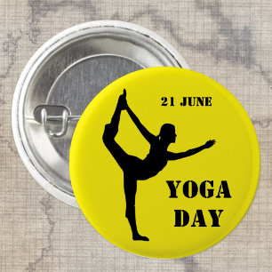 Chapa Redonda De 2,5 Cm Día del Yoga - 21 de junio - Celebración con ejerc