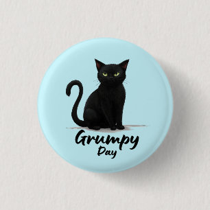 Chapa Redonda De 2,5 Cm Día gruñón con gato negro