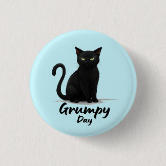 Chapa Redonda De 2,5 Cm Día gruñón con gato negro