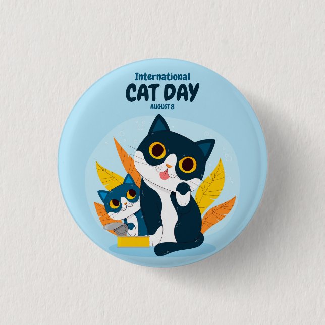 Chapa Redonda De 2,5 Cm Día Internacional del Gato (Anverso)