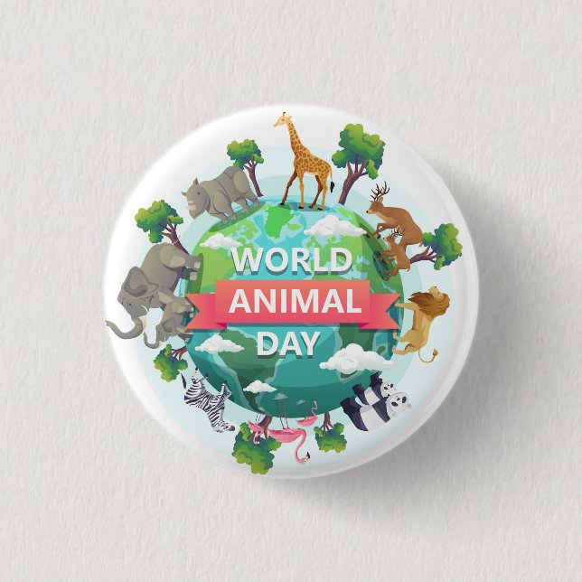 Chapa Redonda De 2,5 Cm Día Mundial de los Animales (Anverso)