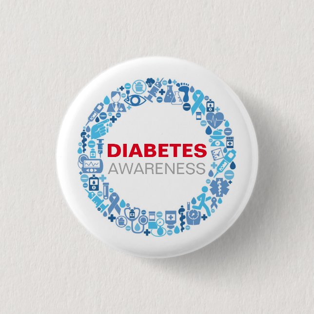 Chapa Redonda De 2,5 Cm Diabetes Awarenss Blue Circle with símbolo (Anverso)