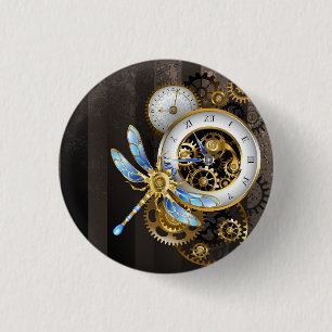 Chapa Redonda De 2,5 Cm Diales Steampunk con libélula