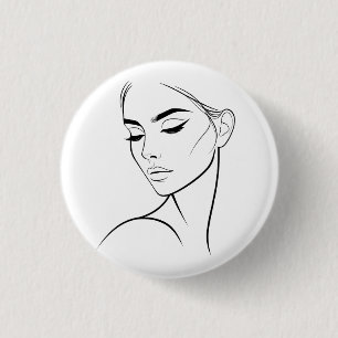 Chapa Redonda De 2,5 Cm Dibujo de cara de una mujer de línea nº3