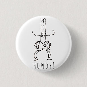 Chapa Redonda De 2,5 Cm Dibujo de doodle de vaquero de Howdy de dibujos an