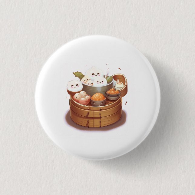 Chapa Redonda De 2,5 Cm Dim sum, tema de comida (Anverso)