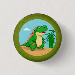 Chapa Redonda De 2,5 Cm Dinosaurio de dibujos animados en una escena tropi