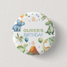 Chapa Redonda De 2,5 Cm Dinosaurio T-Rex con sombrero de fiesta Cumpleaños