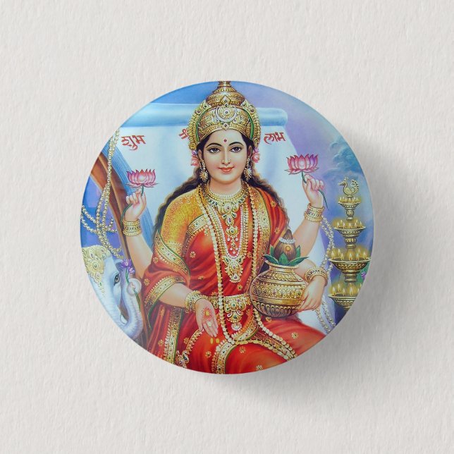 Chapa Redonda De 2,5 Cm Diosa hindú Lakshmi Devi (Anverso)