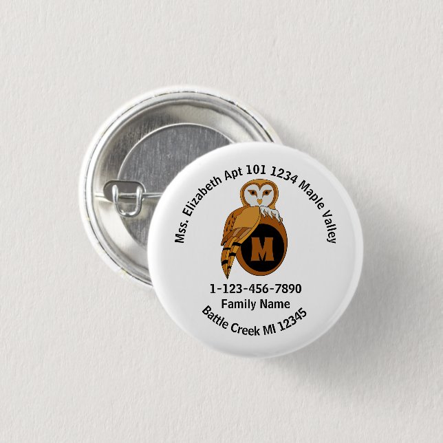 Chapa Redonda De 2,5 Cm Dirección inicial de la familia británica Barn Owl (Anverso y reverso)