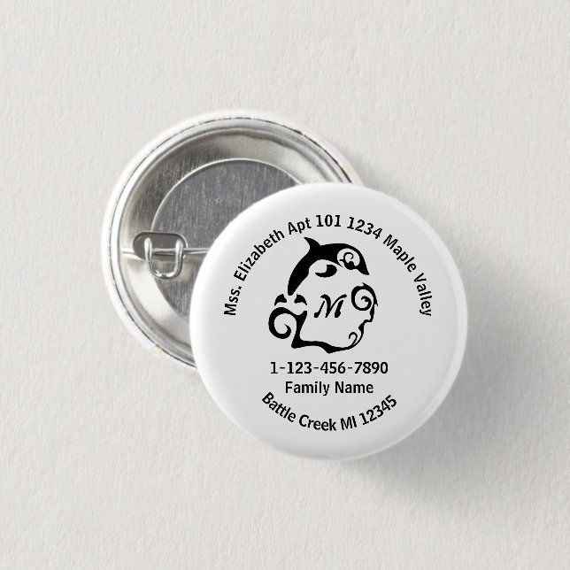 Chapa Redonda De 2,5 Cm Dirección inicial de la familia Dolphin Swimming P (Anverso y reverso)