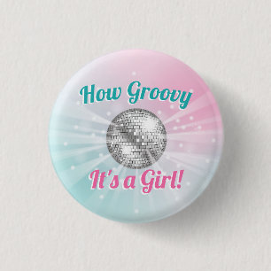 Chapa Redonda De 2,5 Cm Disco Ball Baby Shower Groovy Es un Chica