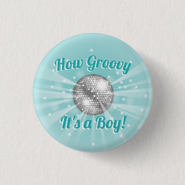 Chapa Redonda De 2,5 Cm Disco Ball Baby Shower Groovy It's a Boy (Anverso)