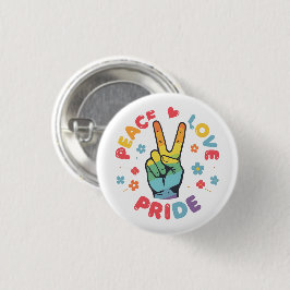 Chapa Redonda De 2,5 Cm Diseño colorido con mano de paz, amor y orgullo