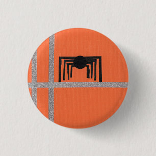 Chapa Redonda De 2,5 Cm Diseño de araña geométrica negro y naranja