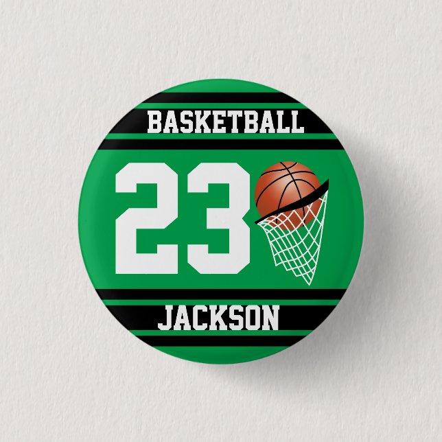 Chapa Redonda De 2,5 Cm Diseño de baloncesto en verde y negro (Anverso)