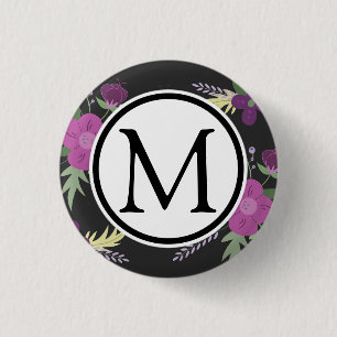 Chapa Redonda De 2,5 Cm Diseño de flores moradas y negras