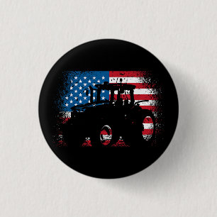 Chapa Redonda De 2,5 Cm Diseño de la bandera estadounidense de Tractor par