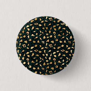 Chapa Redonda De 2,5 Cm Diseño de la serie Leopardo verde azulado y dorado